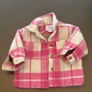 Zara Pink and Cream Plaid Jacket